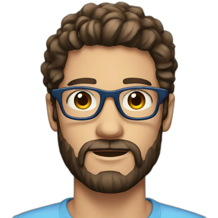 man blue eyes, beard, actor, brunette, has a glasses  emoji