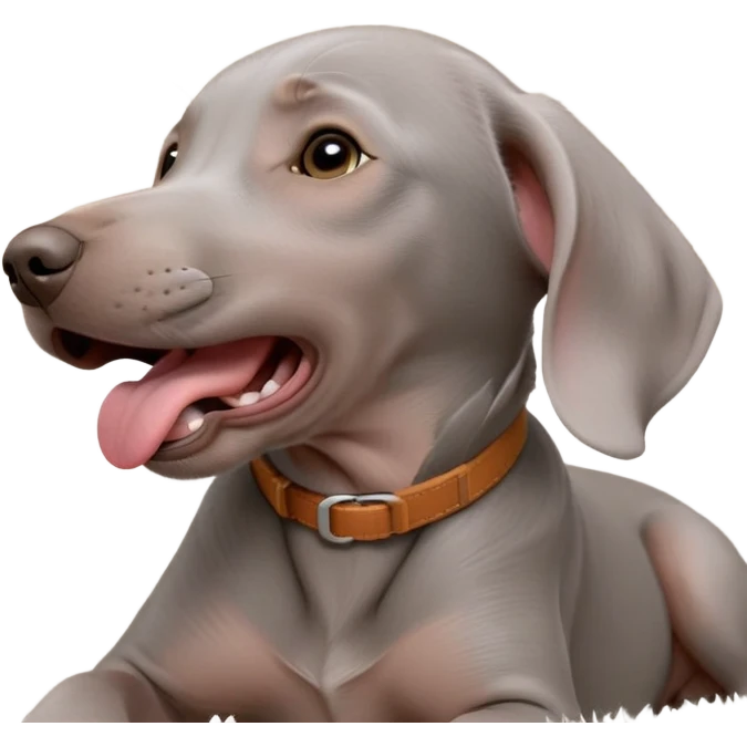 cinematic-cute-yawning-weimaraner puppy-portrait-emoji,-head-tilted-slightly-with-a-dramatic,-wide-open-yawn,-revealing-a-sleek grey fur-with-a-subtle-shimmer,-floppy-ears-slightly-drooping,-round-brown-eyes-barely-open-in-drowsy emoji