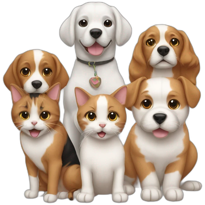 three dogs and seven cats together emoji