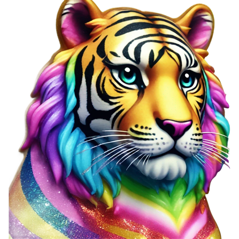 Rainbow Lisa Frank Tiger with glitter stripes ￼ emoji