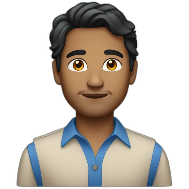 indian with light brown skin blue shirt and black slightly wavy hair emoji