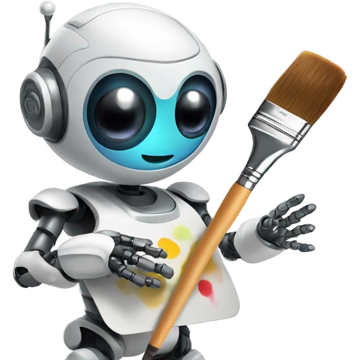 cute robot holds a palette with paints and a brush emoji
