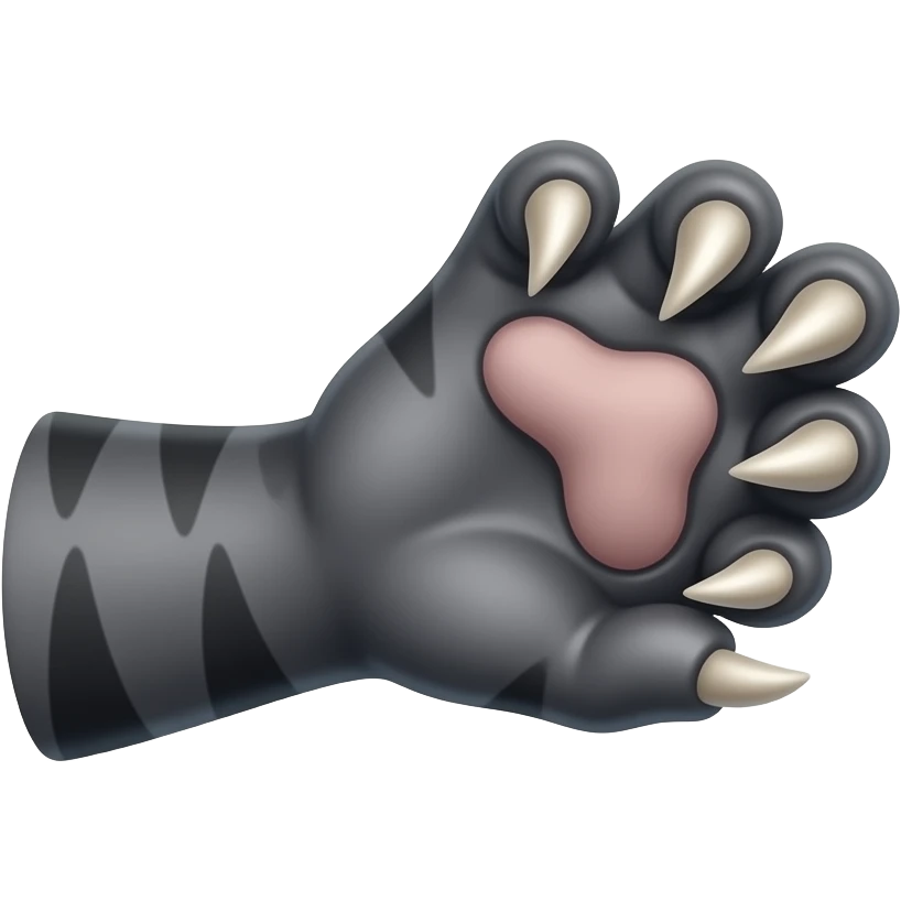 Cat paw with sharp claws.  Make the arm a "dark silver" and "dark ivory claws". Shift the perspective to a side profile, which can help show the curvature and length of the claws more clearly. emoji