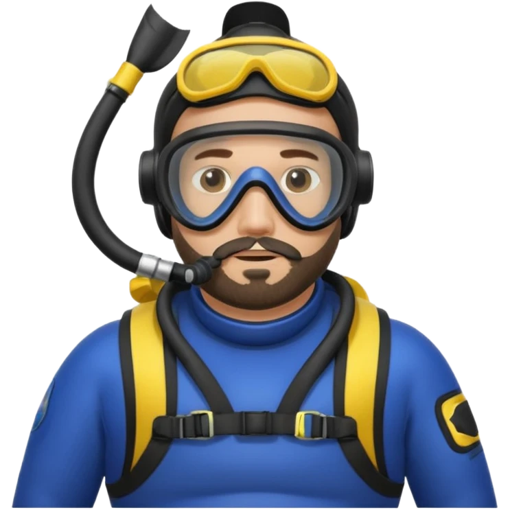 Man 38 dark hair, short beard, mideteranean, slightly overweight, scuba diving. Portrait emoji