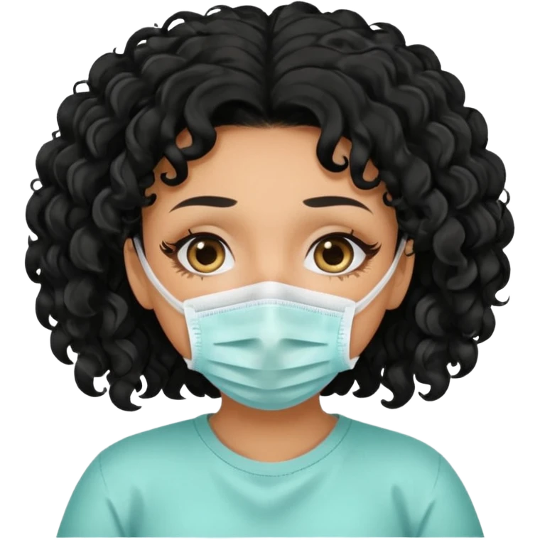 a pretty tan bratz girl with black curly hair. no makeup, looking sick, wearing a mask, coughing. sunken face emoji