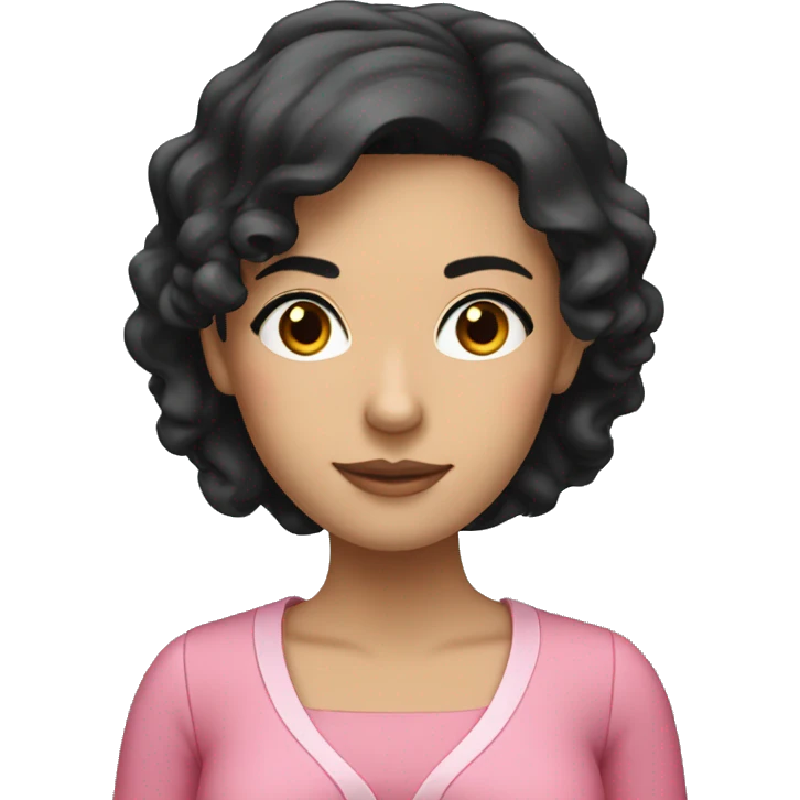 a female teacher with black hair, dark eyes and pink dress emoji