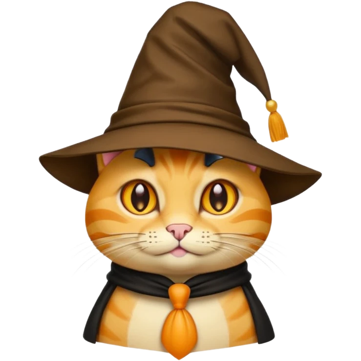 Simple yellow cat emoji wearing a sorting hat emoji