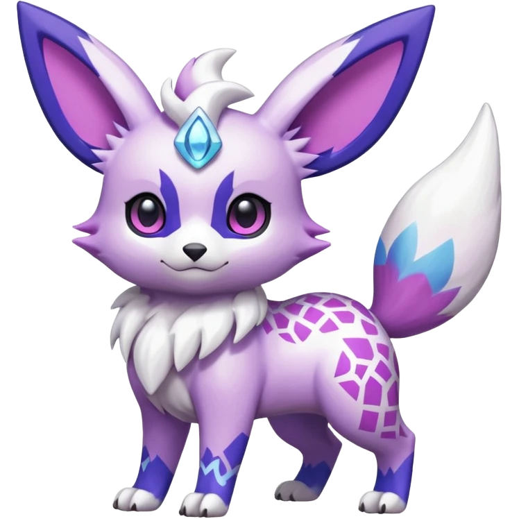 Shiny Patterned Snowy Elemental White with Violet and Indigo and pink markings Eevee-Liepard-Zangoose-Pokémon-Digimon-Fakémon-fusion-hybrid-creature emoji