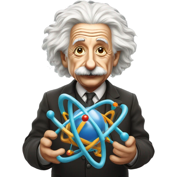 Albert Einstein holding a model of an atom emoji