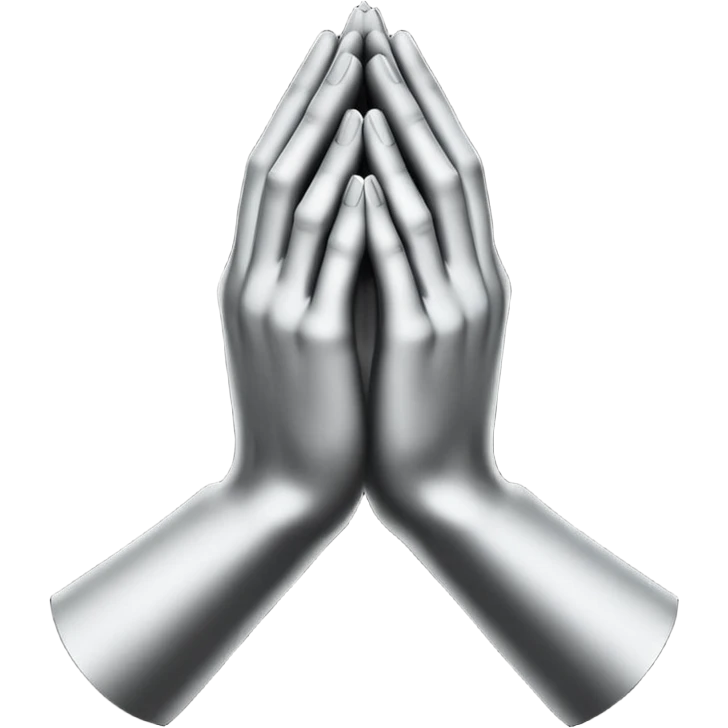 Minimal emoji, abstract praying hands simplified into solid black metal forms, subtle sacred reference, fashion avant-garde minimalism, no details, no glow, no neon, flat emoji style, centered, transparent background emoji