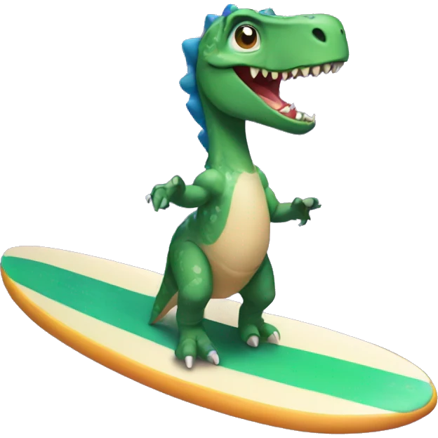 Dinosaur wearing a dress riding a surfboard emoji