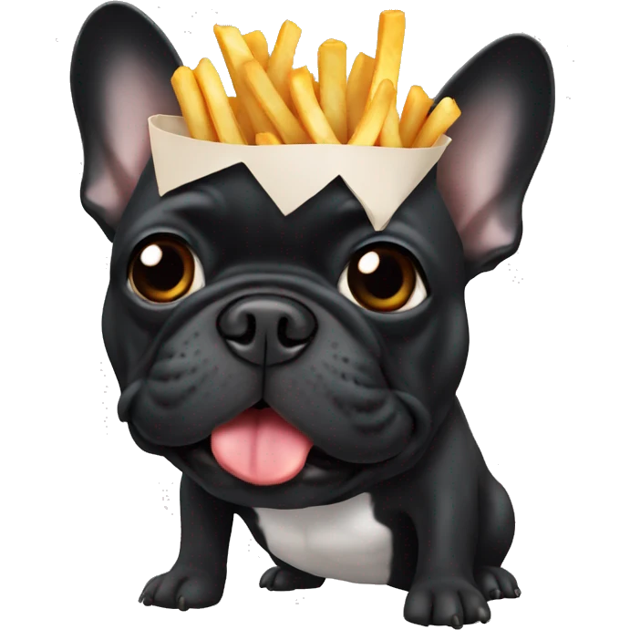 Black French Bulldog eating some Fries  emoji