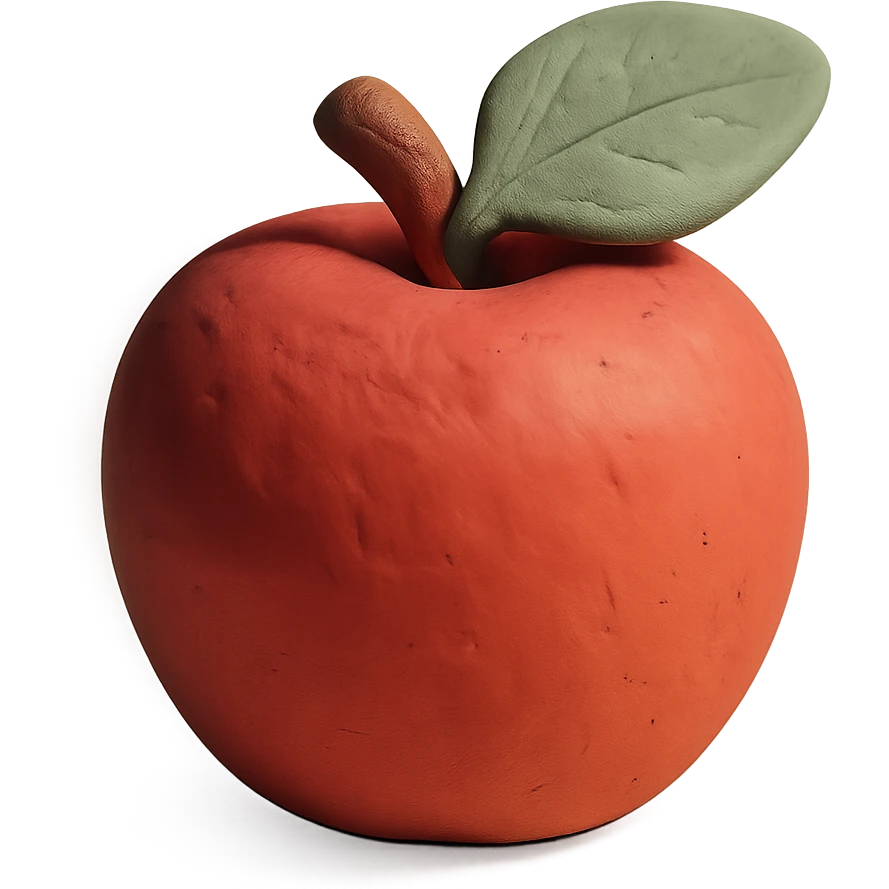 a red apple with a green leaf, claymation style, pastel colors, visible fingerprints emoji