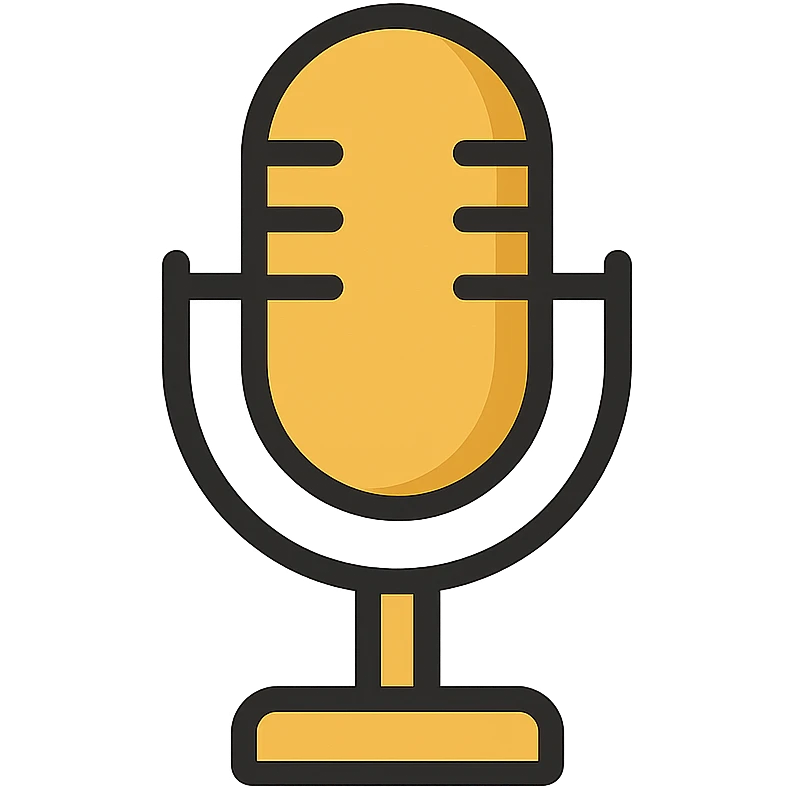 golden microphone icon, elegant, metallic gold finish, minimal details, strong silhouette, modern icon style emoji