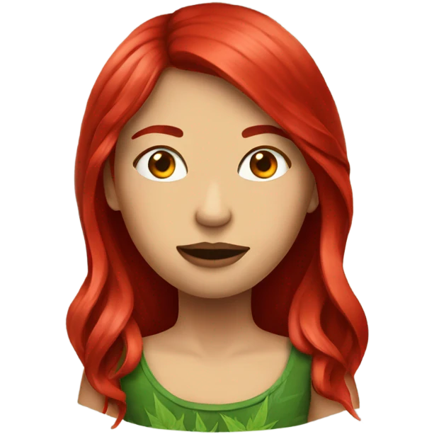 female blood red hair, with marijuana  emoji