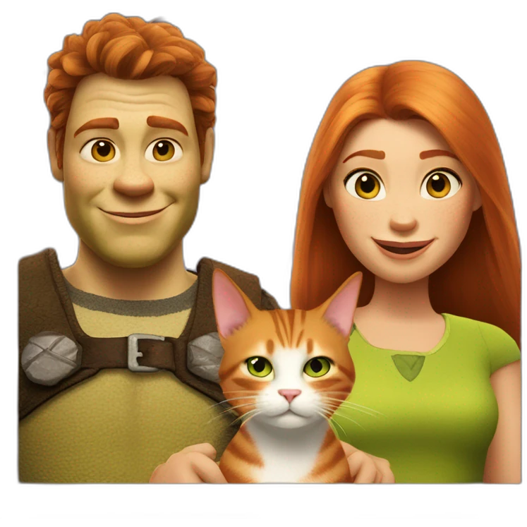 shrek and fiona with a ginger cat emoji