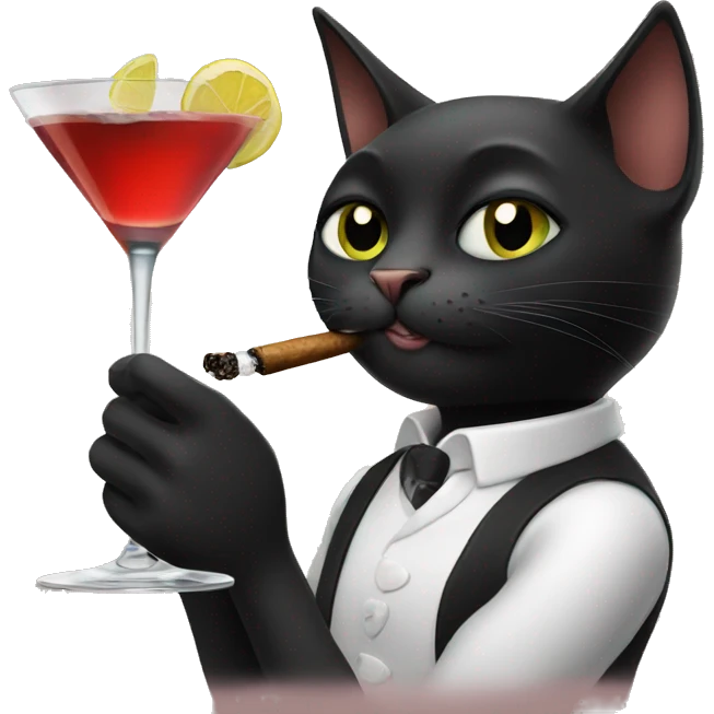 Black cat smoking and drinking a martini emoji