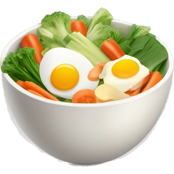 Bowl with sliced vegetables and egg emoji