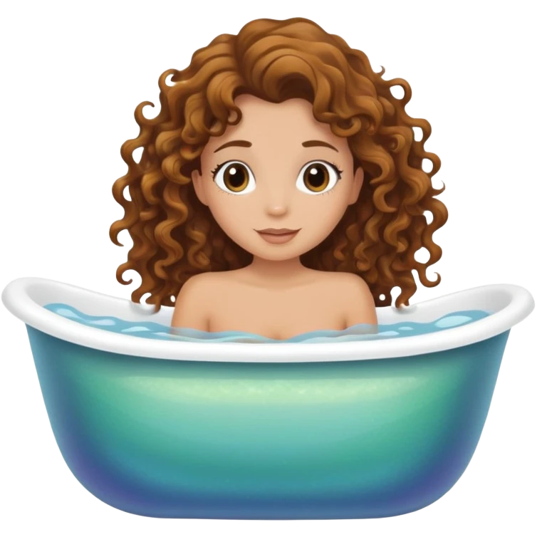 Brunette tan curly hair mermaid in bathtub emoji