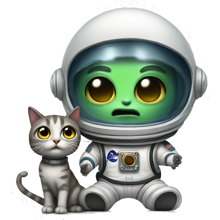 Alien with a pet cat fighting an astronaut emoji