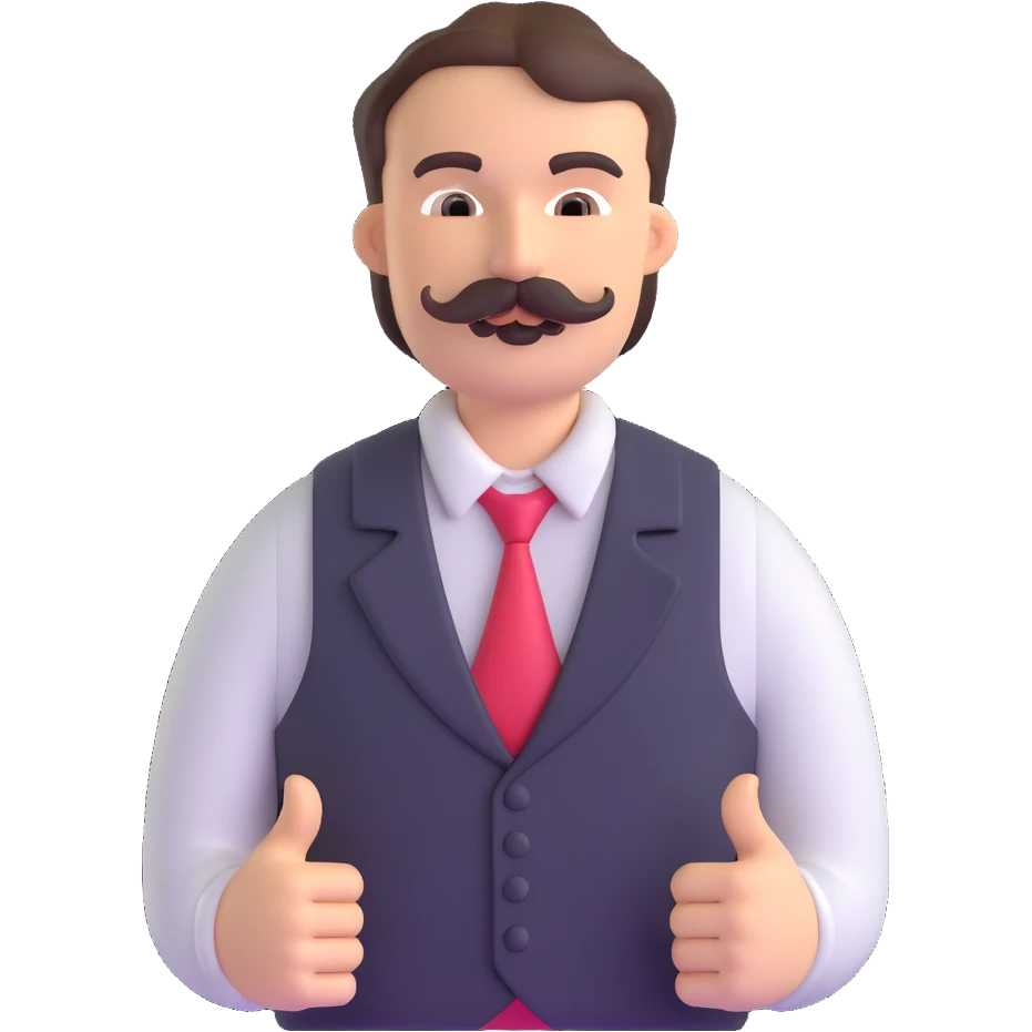 The neighbor character from Hello Neighbor game with mustache and vest emoji