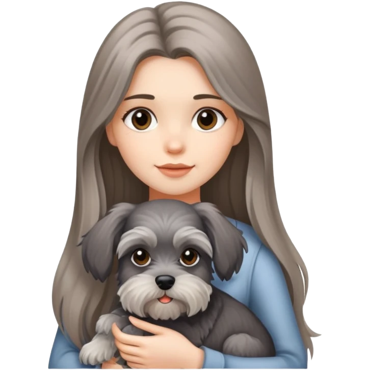 Beautiful long-haired girl holding a schnauzer emoji