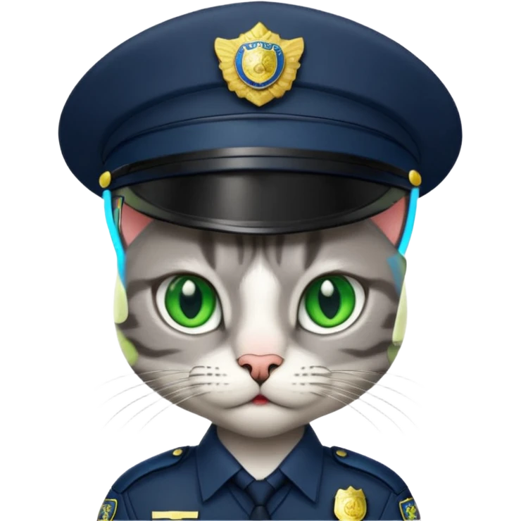 grey cat police, green eyes emoji