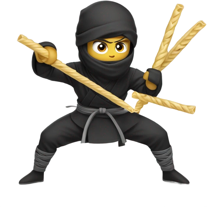 Ninja battle between macaroni noodle and a penne noodle emoji