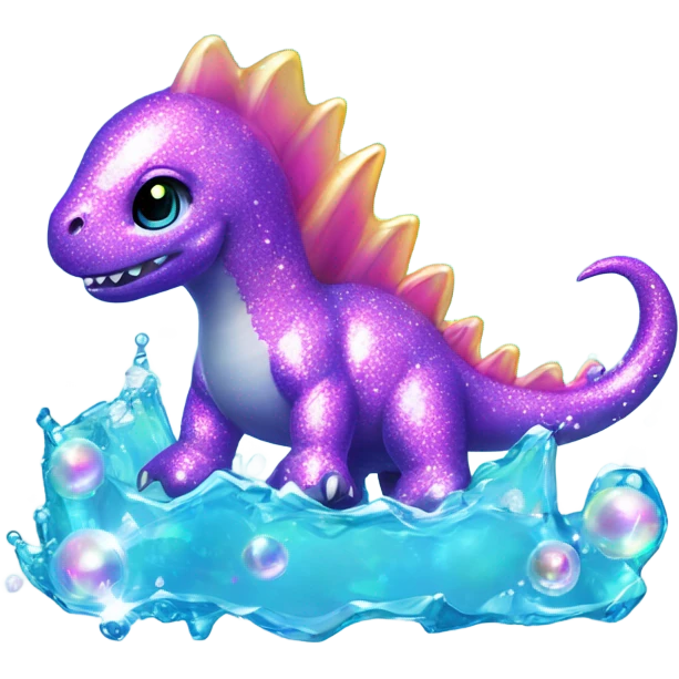 Lisa frank glitter pretty water dinosaur with fins and pearls emoji