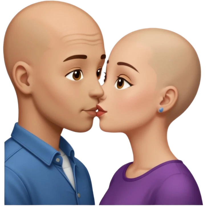 Tall Bald boy kissing a brunette girl  emoji