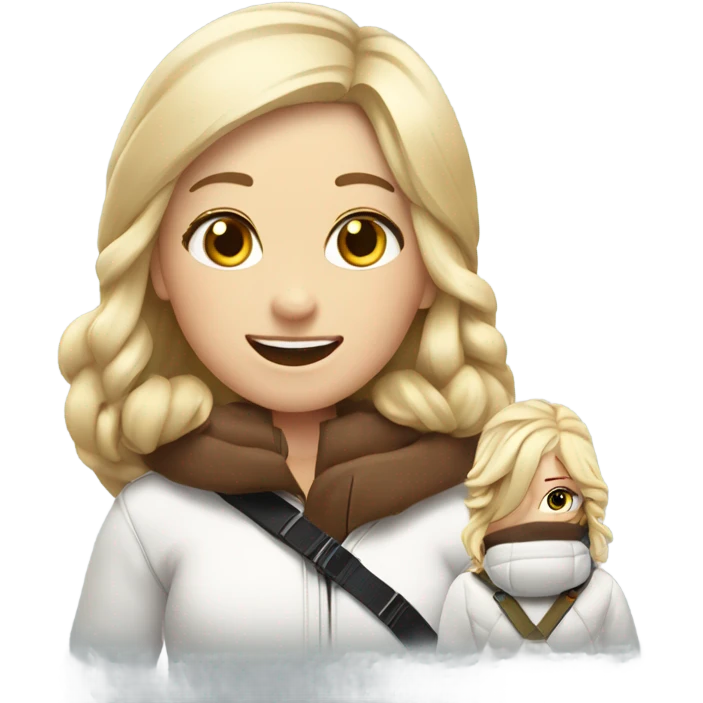 Two white girls, one with blonde hair and one with brown, extremely happy ski snowboard  emoji