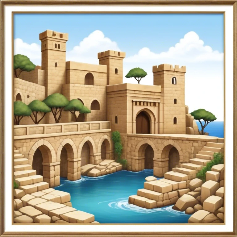 Cinematic Realistic Byblos Old City Landmark Emoji, depicted with ancient, weathered stone structures rendered with lifelike detail and nostalgic, warm lighting. emoji