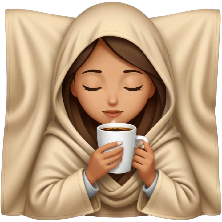 girl inside a blanket sipping coffee eyes closed emoji
