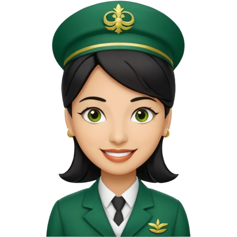 Lady hotel butler with green uniform black hair and just a lite bit brown skin and Arabic face emoji