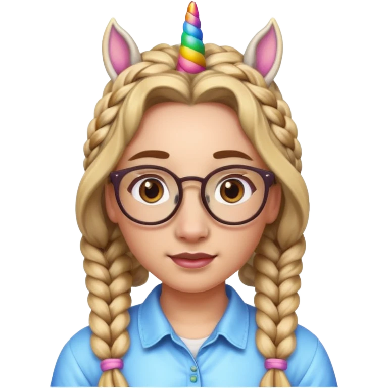 braided unicorn wiith big visible braids looking into the camera spectacled emoji
