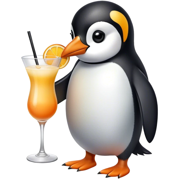 Realistic Penguin drinking a cocktail emoji
