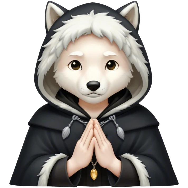 white wolf praying with black hooded cloak emoji
