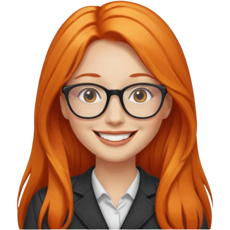 woman with long orange hair, open hair, glasses emoji