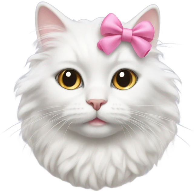 white cat with curly fur with a pink bow emoji