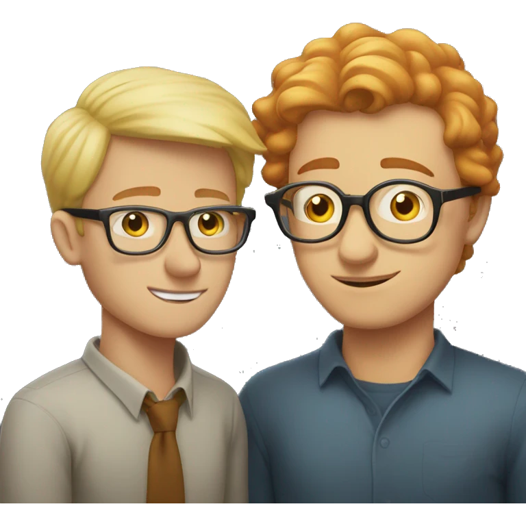 platinum blonde man with glasses kissing redhead man with glasses emoji