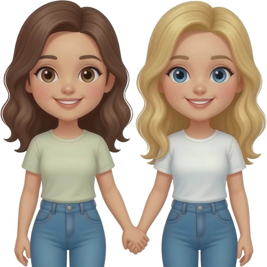 2 brown twins 1 blonde girlfriend holding hands emoji