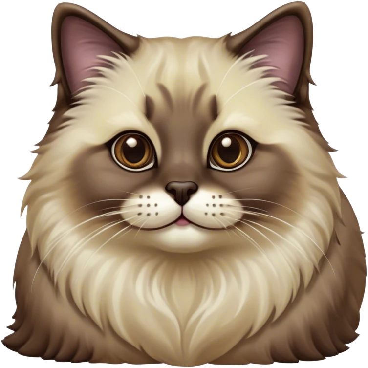 Cinematic Adorable Fluffy Brown Seal Ragdoll Cat Portrait Emoji, Head tilted elegantly with big, sparkling eyes, soft brown fur with darker seal points on the ears, face, and paws, Simplified yet regal features, highly detailed, glowing with a soft, warm glow, high shine, affectionate and playful, stylized with a touch of grace, bright and endearing, soft glowing outline, capturing the essence of a majestic and loving kitty, so elegant it feels like it could spring into motion with a regal leap! emoji