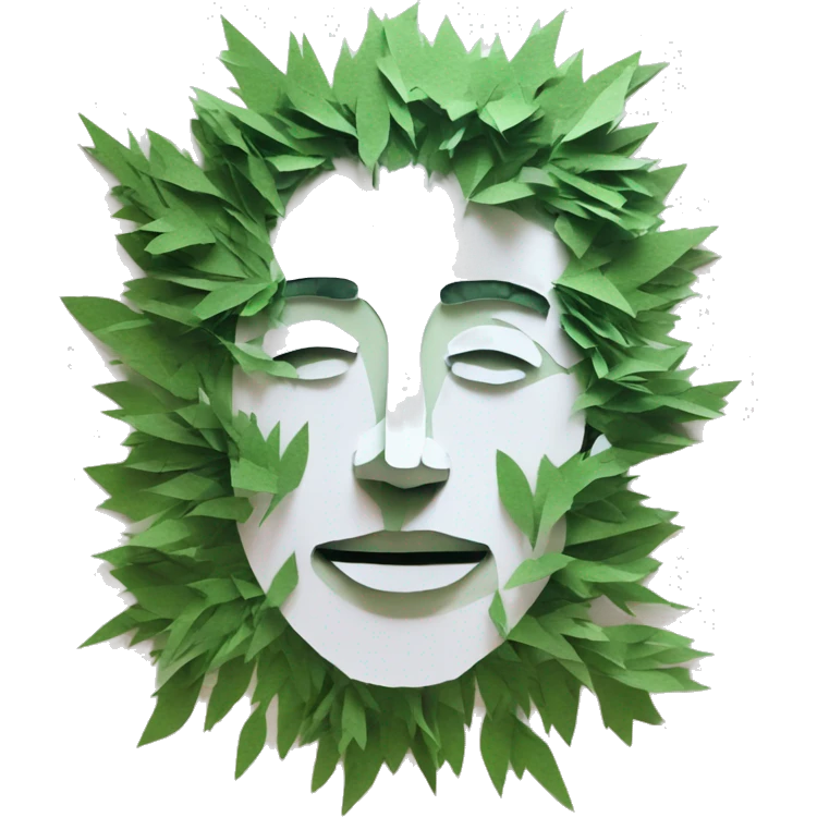 Person face portrait smoking chill made entirely of paper cuttings and 420 leaves emoji