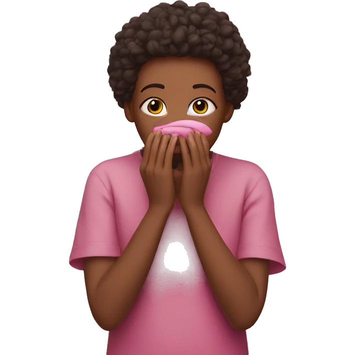 face with hand over mouth and pink love surrounding emoji