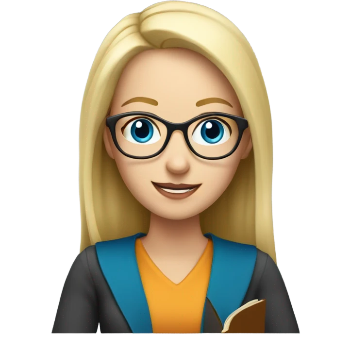 Blonde Teacher with glasses and blue eyes, holding open book emoji