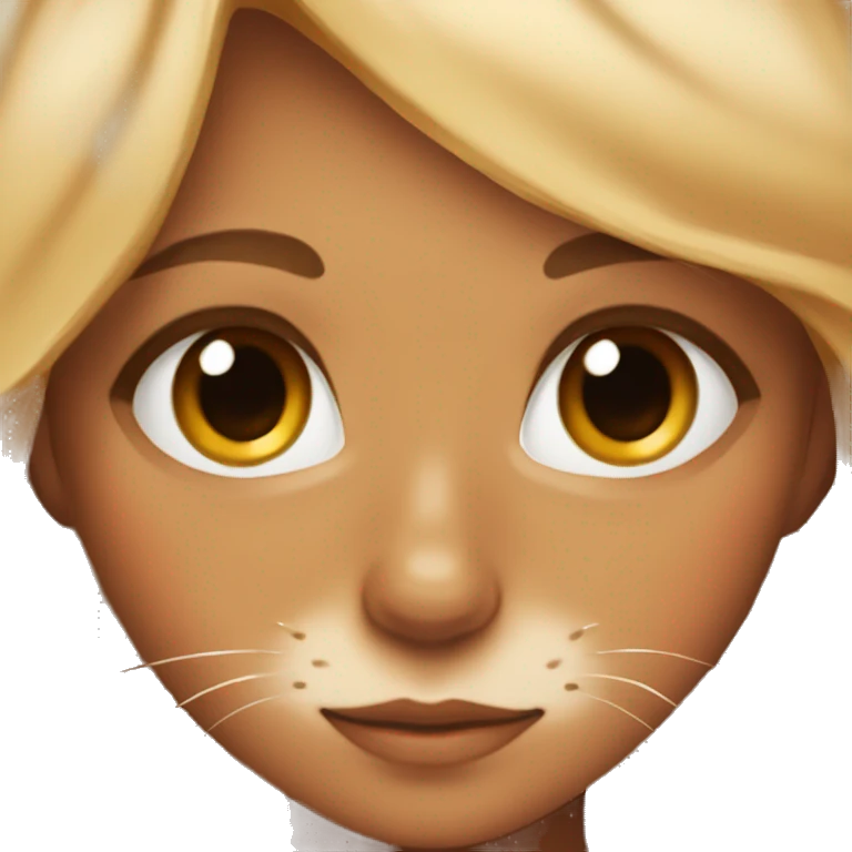 Girl with brown eyes with blonde balayage with an orange fluffy cat emoji