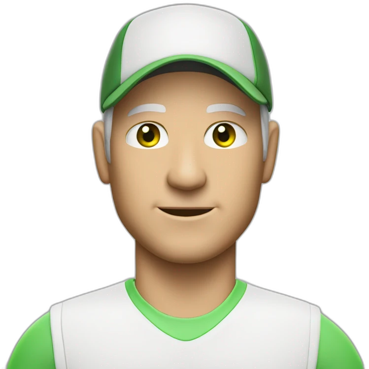 Tennisplayer white male in his 50s,Green-eyes, gray-hear, white cap with tennis-raquet and tennis-ball emoji