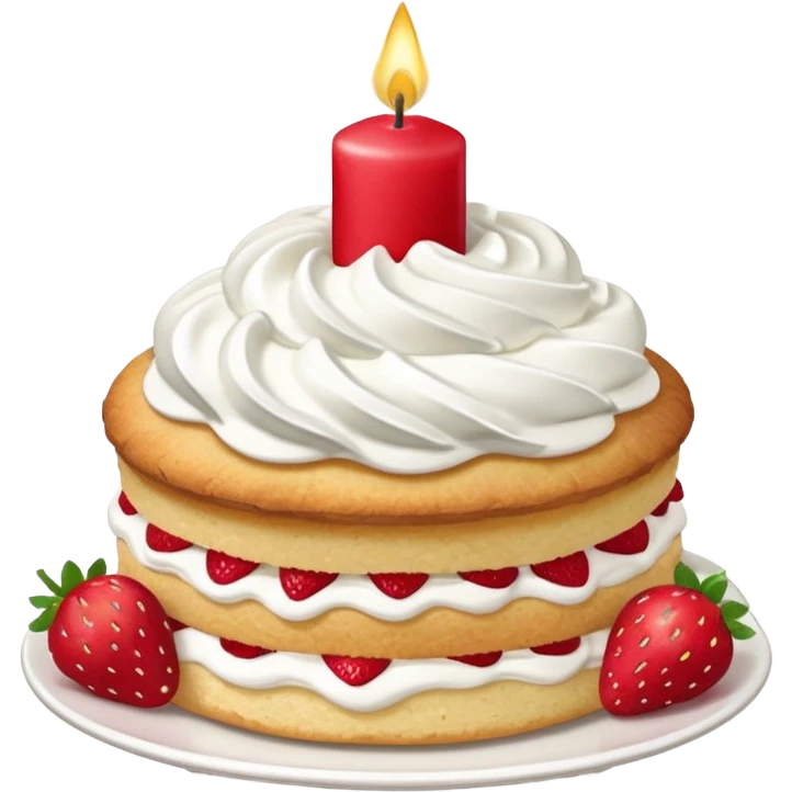 Strawberry shortcake with cream and small strawberry on top with one red candle emoji