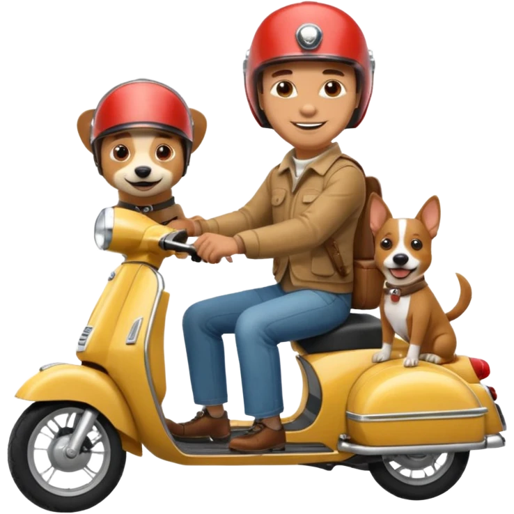 man and his pet dog riding a vespa emoji