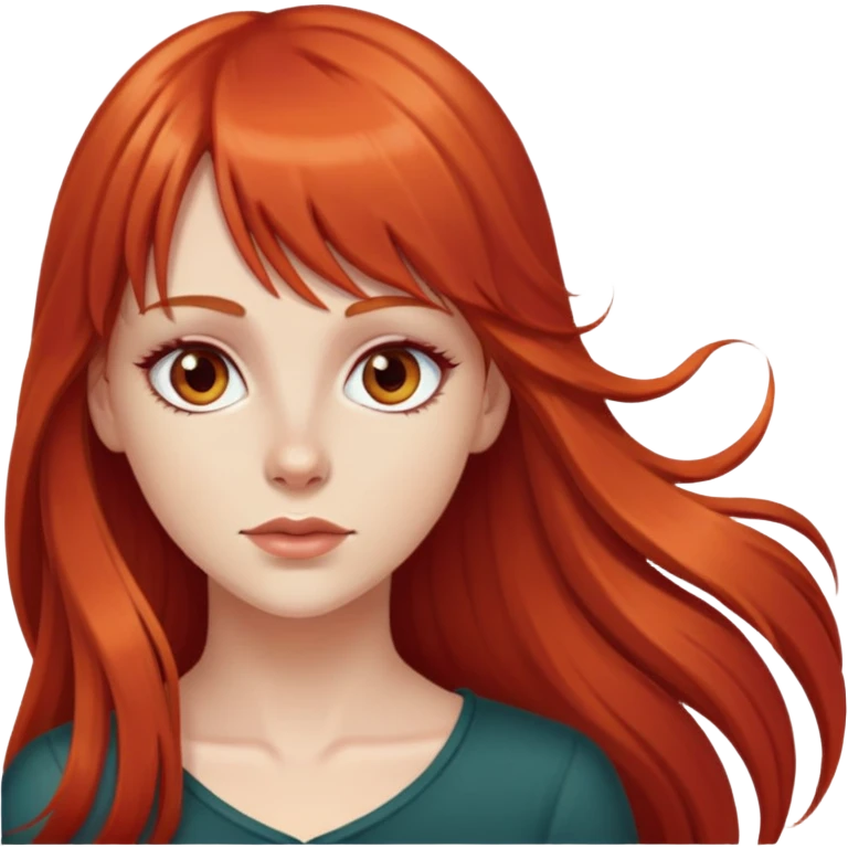 White girl with long red hair and bangs hazel eyes emoji